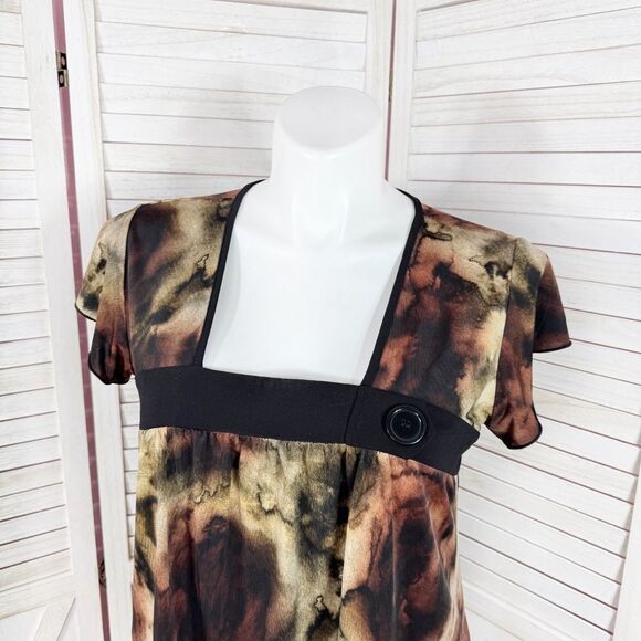 Dress Barn Tie Dye Flutter Sleeve Tunic Top Shirt Brown Black 1X - Picture 6 of 12